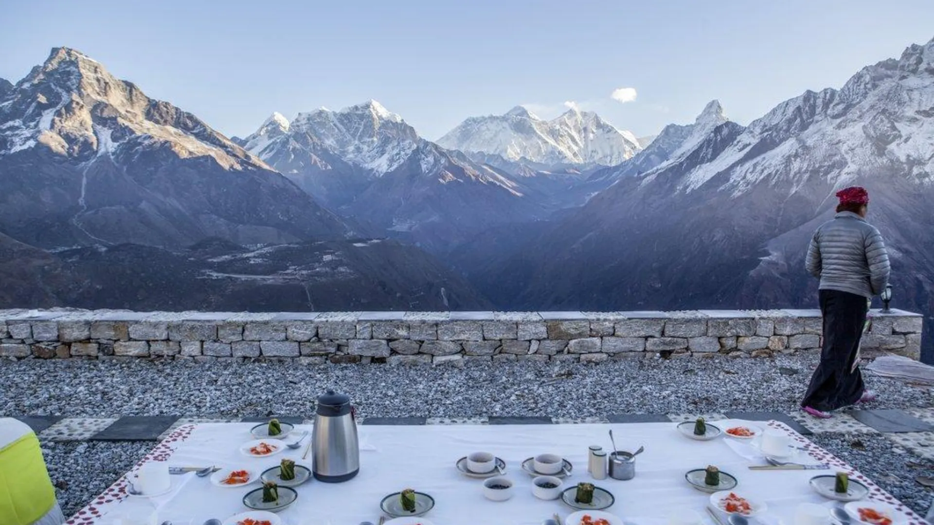 Luxury trekking lodge in Nepal’s Everest region with views of the Himalayan mountains